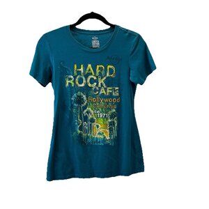 Hard Rock Café Hollywood California Jr Girl M Graphic Shirt Limited Edition Aqua